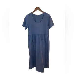 Hillfolk Maxi Dress Medium/Large Ocean Blue Hand Dyed Pockets Modest Lagenlook